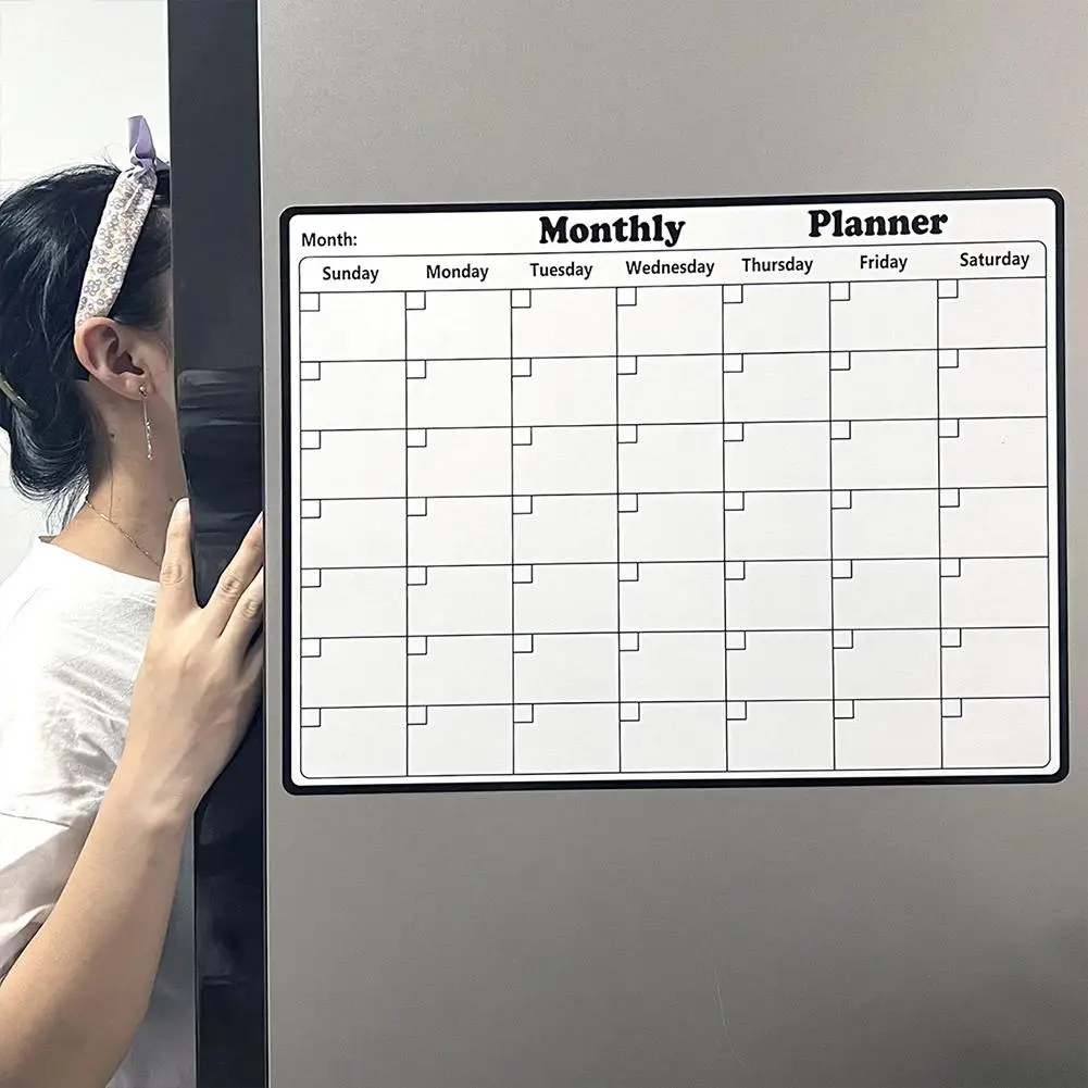 Soft Magnetic Memo Board - Reusable Weekly Planner, Decorative Modern Fridge Organizer for Home Office, PVC Grid Calendar & Note
