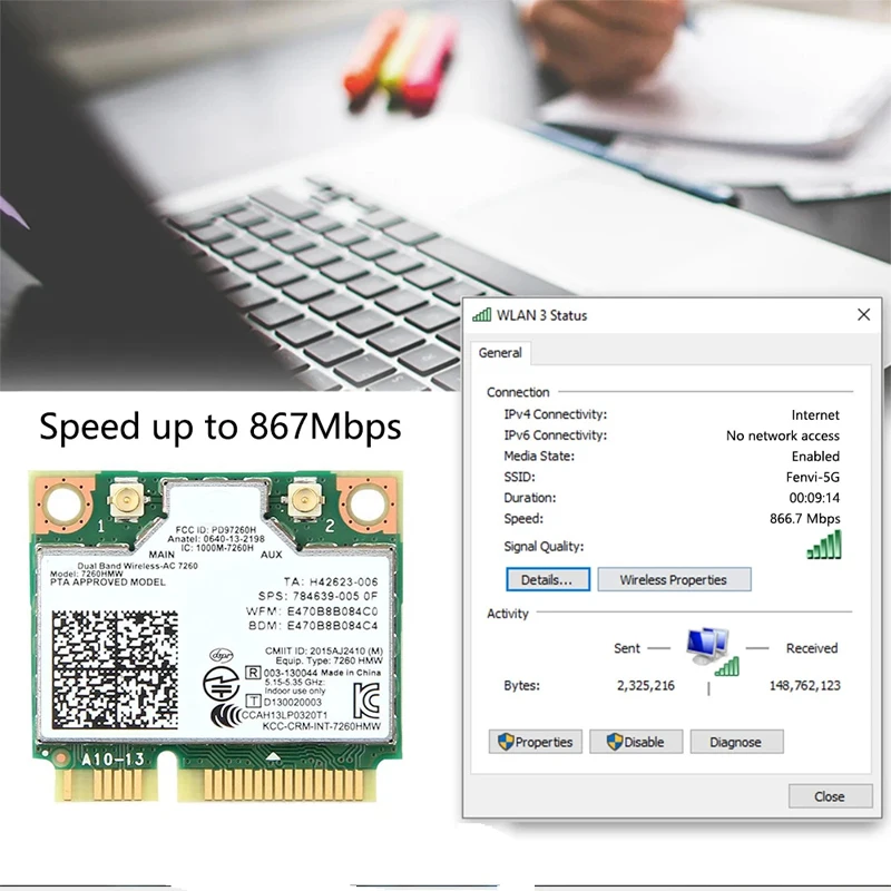 7260 7260HMW Mini PCI-E 7260 2,4G/5Ghz Wlan Bluetooth 4,0 802.11ac/a/b/g