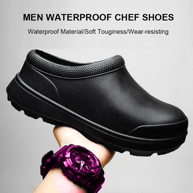 Sapatos de chef masculinos à prova de óleo, sapatos de segurança antiderrapantes, macios, à prova d'água, sandálias masculinas, primavera e outono, botas de chuva