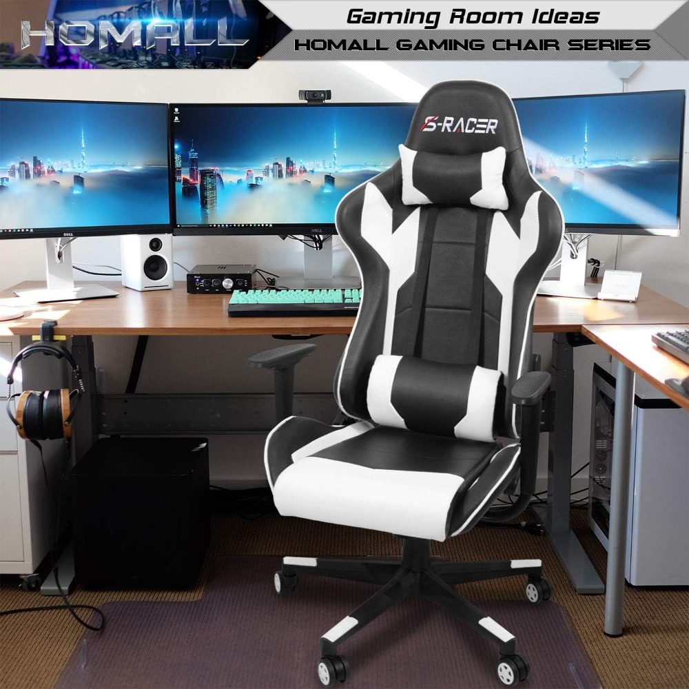 Gaming Chair, Office Chair High Back Computer Chair Leather Desk Chairs Racing Executive Ergonomic Adjustable Swivel Task Chairs