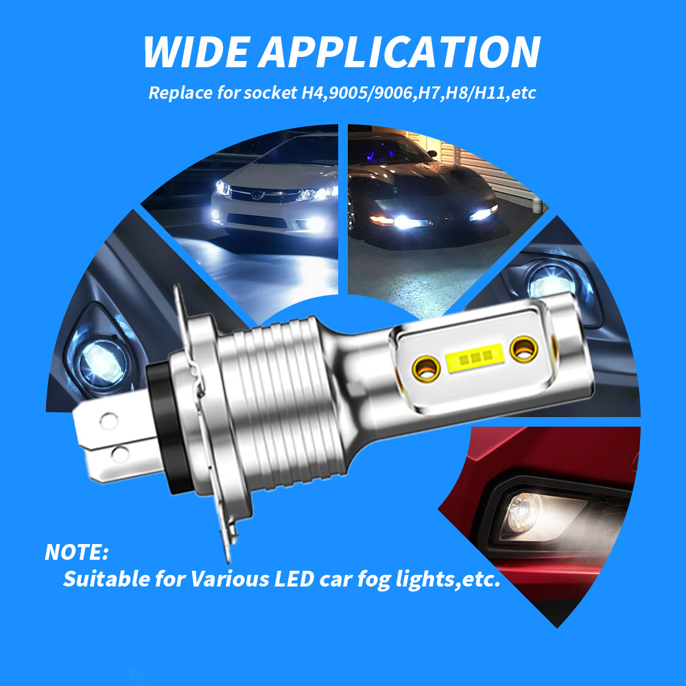 2/4 PCS H7 LED ไฟหน้าหลอดไฟ High LOW Beam 6000K Super White ไฟหมอกรถไฟอัตโนมัติ DRL H4 H8 H8 H11 cob ชิป 12V 24V 80W