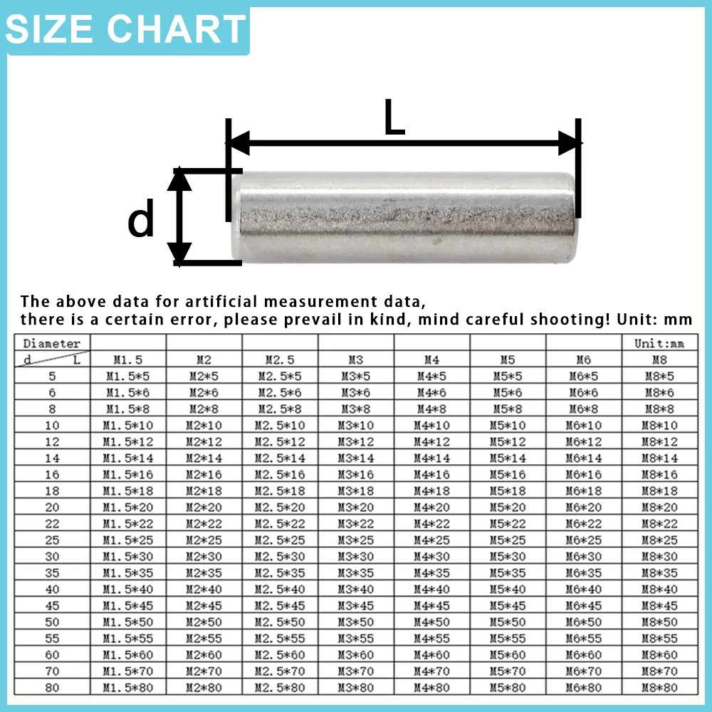 GB119 Cylindrical Locating Dowel Pin M1 M1.5 M2 M2.5 M3 M4 M5 M6 M8 M10 304 stainless steel Fixed Shaft Pins Round Solid Rod