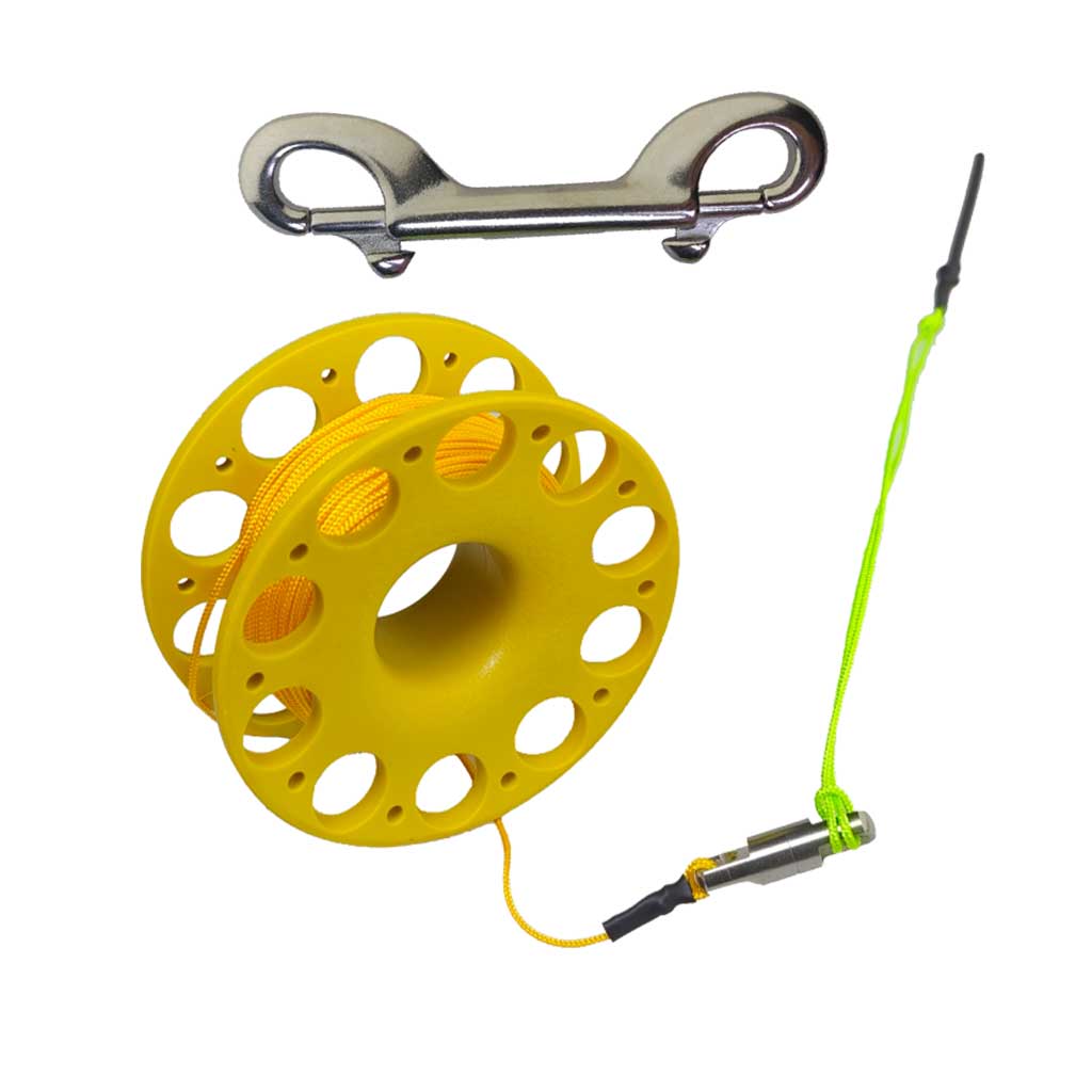 Carrete de buceo, carrete de dedo de 30 metros con tornillo de doble punta para buceo, Clip a presión, carrete de dedo para buceo para snorkel y buceo