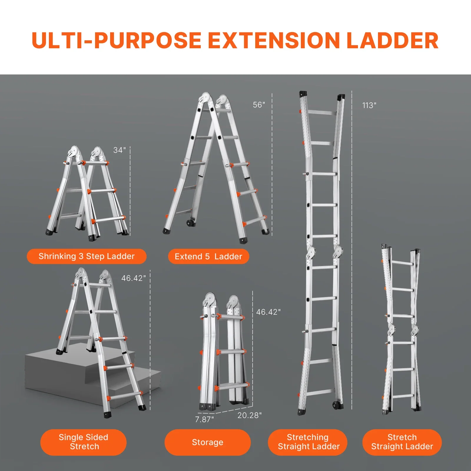 Customizable SucceBuyTelescoping Ladder A Frame Compact Aluminum Extension Ladder Multi-Function Portable Collapsible RV Ladder