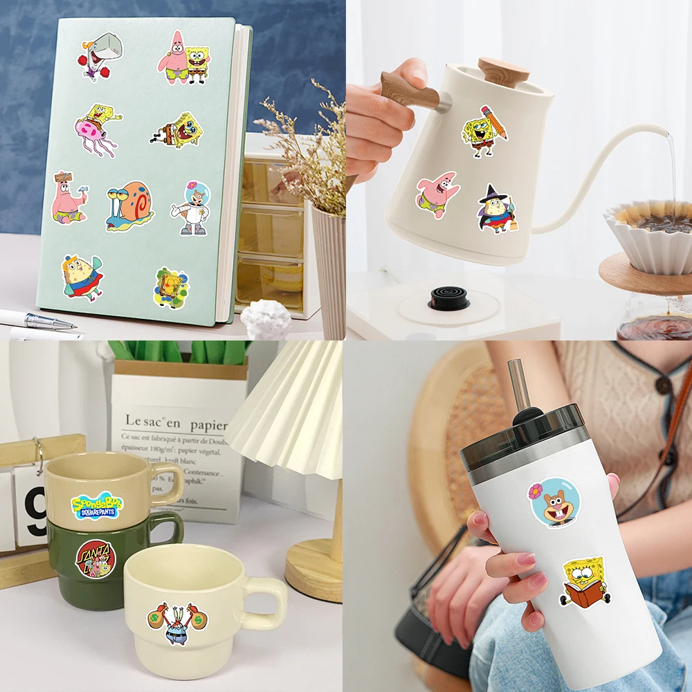 50/100pcs SpongeBob SquarePants สติกเกอร์การ์ตูนแล็ปท็อปรถตู้เย็นรถจักรยานยนต์กระเป๋าเดินทางกันน้ําของขวัญของเล่นเด็กข้อเสนอ