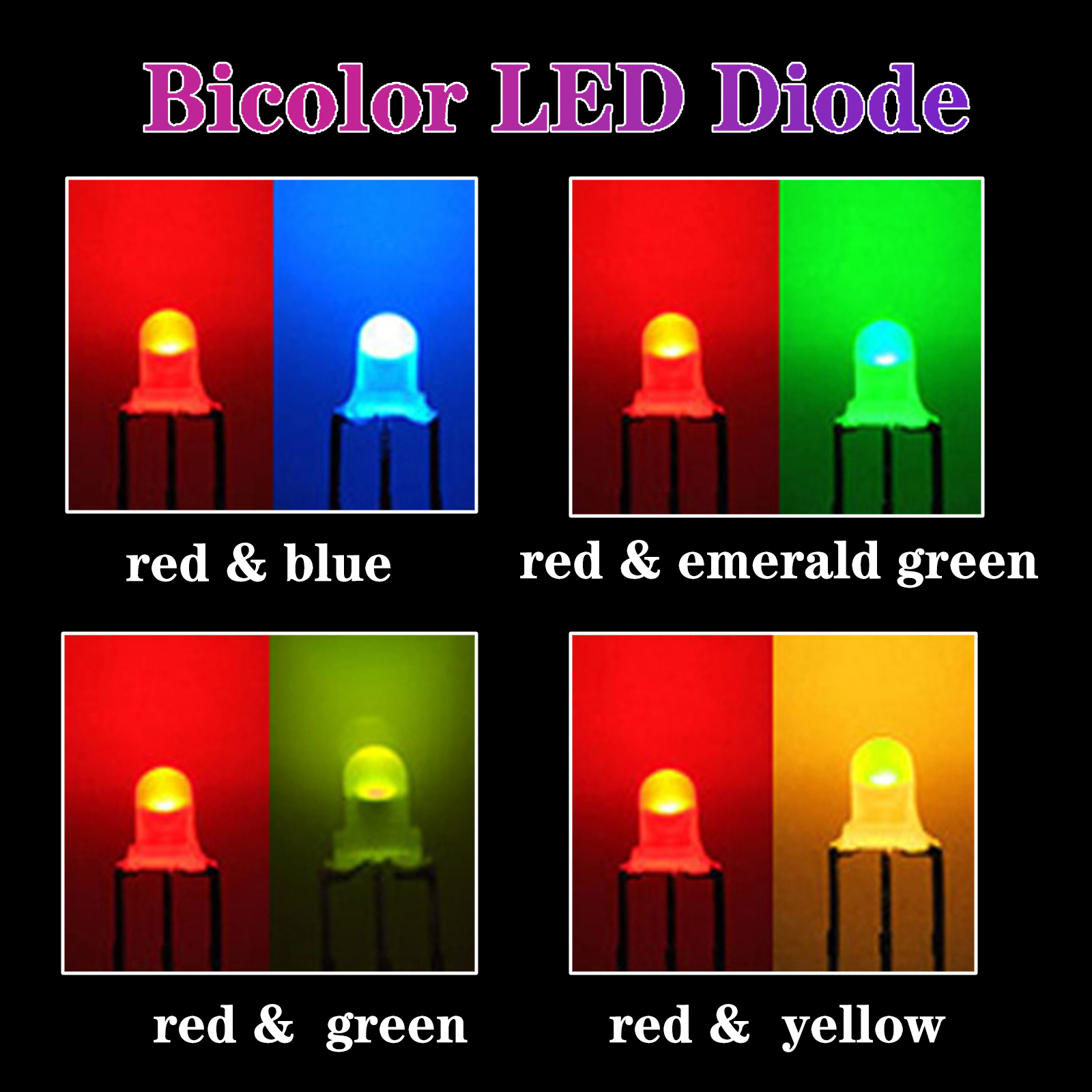 Diodo conduzido bicolor, 3mm, azul, amarelo, azul, verde, redondo, cor dobro, lâmpada de névoa, ânodo comum, 3mm, 100pcs