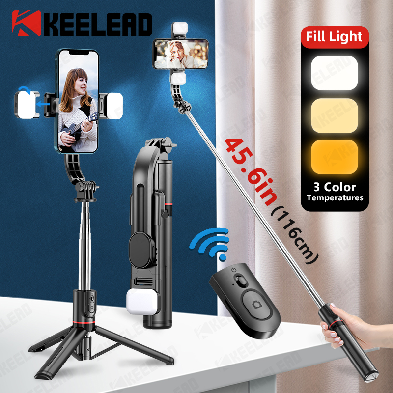 Bastão de selfie l13d 1160mm com luz de preenchimento dupla sem fio bluetooth tripé estendido com obturador remoto para celular android ios
