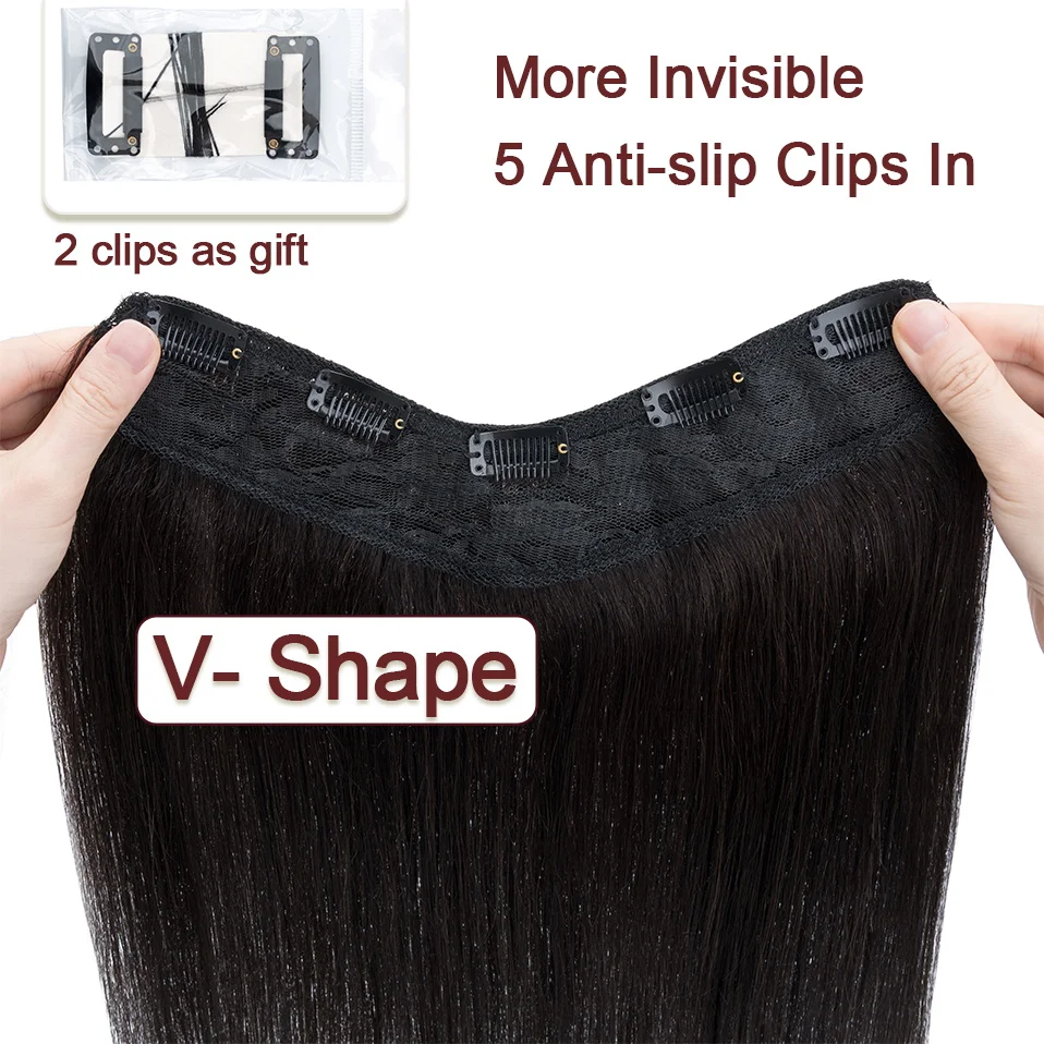 Sego 12 "-22" clipe em forma de v em extensões de cabelo cabelo humano real invisível clipe sem emenda em linha reta uma peça postiços para mulher