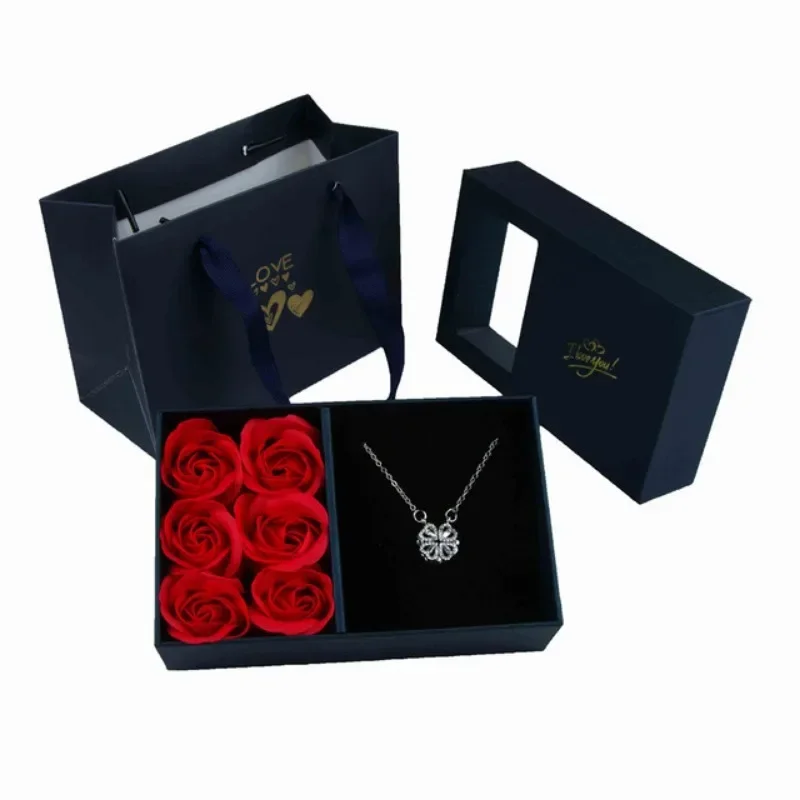Schmuckschatulle mit Fensteröffnung, romantisch, 6 Rosen, Anhänger, Ring, Armband, Valentinstag, ewige Blume, Schmuck, Geschenkverpackung, Tasche