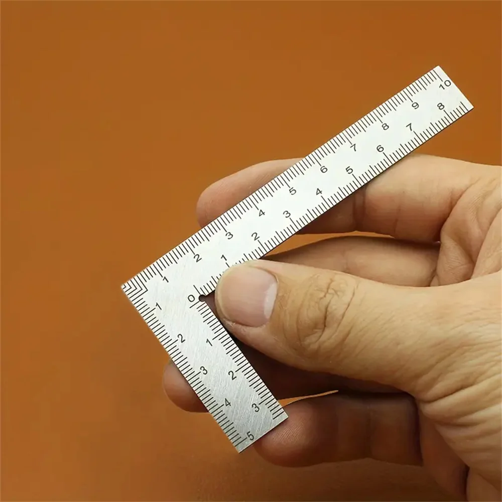 Mini regla de escala de precisión de doble cara en forma de L de acero inoxidable, herramienta de medición de alta precisión para diseño de cuero, material metálico