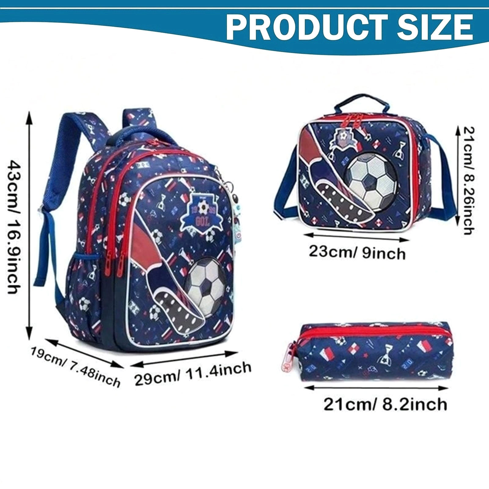 School Bookbag for Boy Football Pattern Backpack Kids Backpack Waterproof School Bag Mochila Infantil Lunchbox Child Pencil Case