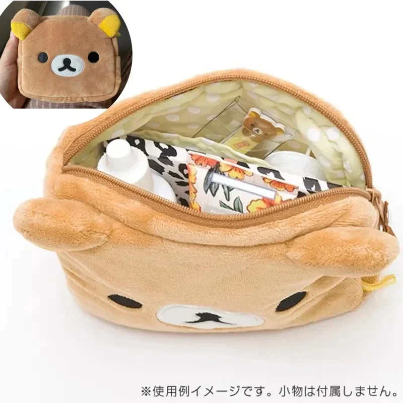 Bolsa de lápices Kawaii Rilakkuma, organizador de maquillaje, bolsa de almacenamiento, oso de dibujos animados, estuche múltiple de felpa, bolsas de cosméticos Kawaii, estuche de belleza de tocador
