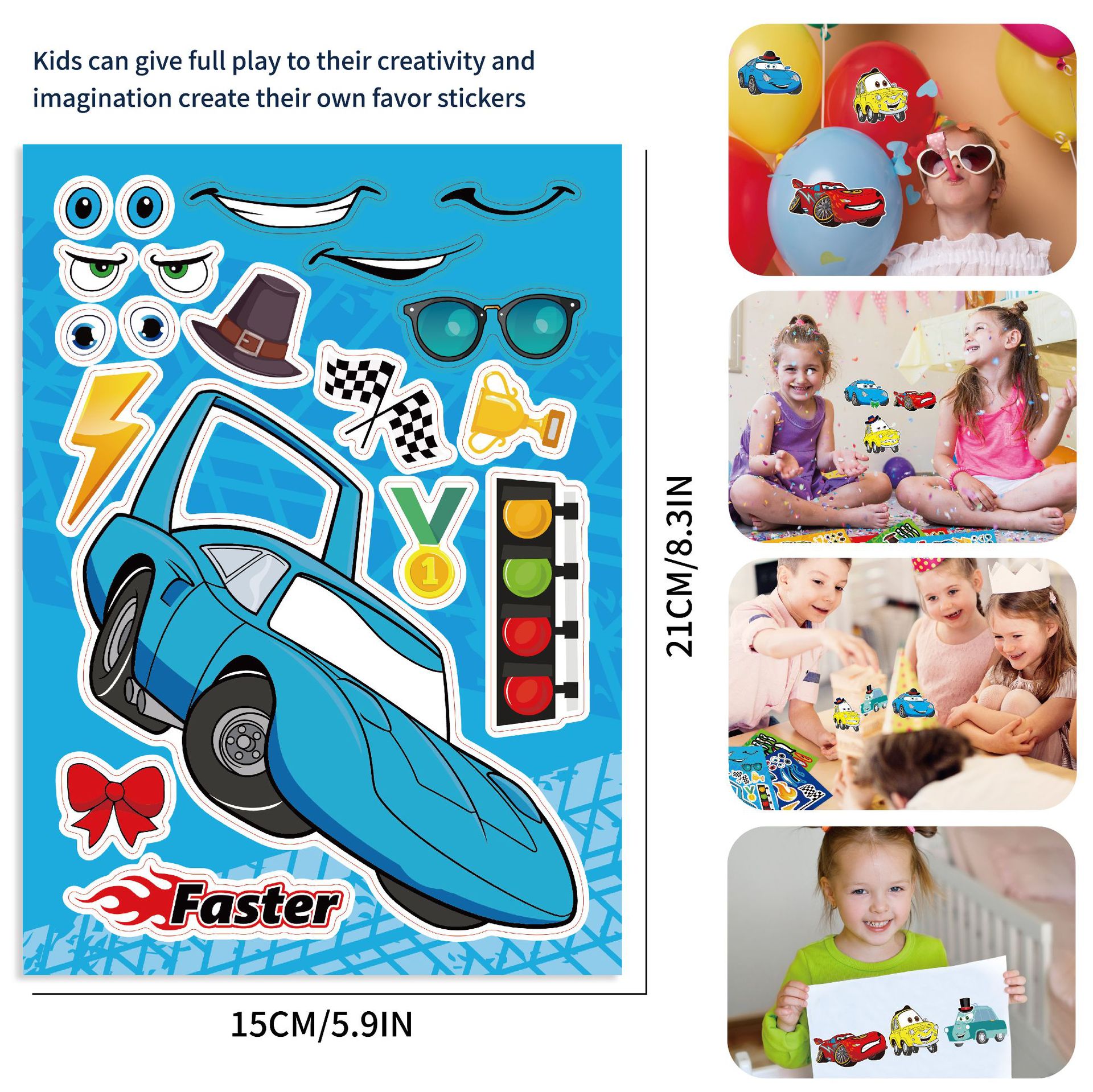 8/16Sheets Disney Cars Make-a-Face Puzzle Sticker DIY Phone Laptop Luggage Skateboard Graffiti Decals Fun for Kid Gift