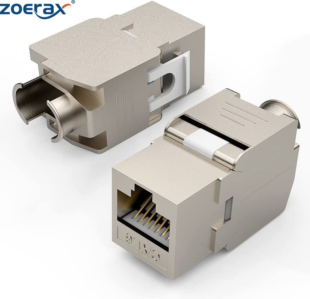 ZoeRax 1 szt. RJ45 ekranowane gniazdo Keystone cat6A Cat7 180 stopni bez narzędziowa obudowa ze stopu cynku gniazdo Keystone