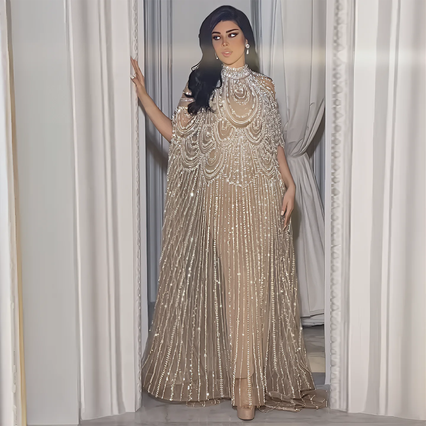Sharon Said Arabski Luksusowy Dubajski Kaftan Nude Suknia Wieczorowa dla Kobiet Ślub Elegancki Kaftan Formalne Suknie na Przyjęcia SS780 Personalizowane
