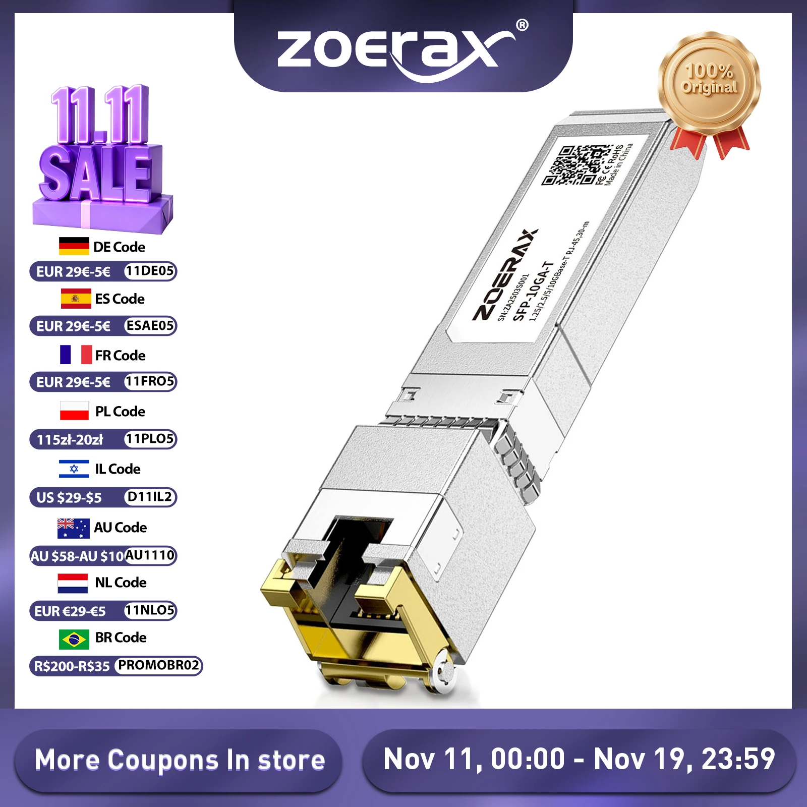 ZoeRax 10/2,5/1,25G Fiber SFP+ zu RJ45 Kupfer Modul Ethernet Transceiver Modul kompatibel mit Cisco/Mikrotik Ethernet Switch
