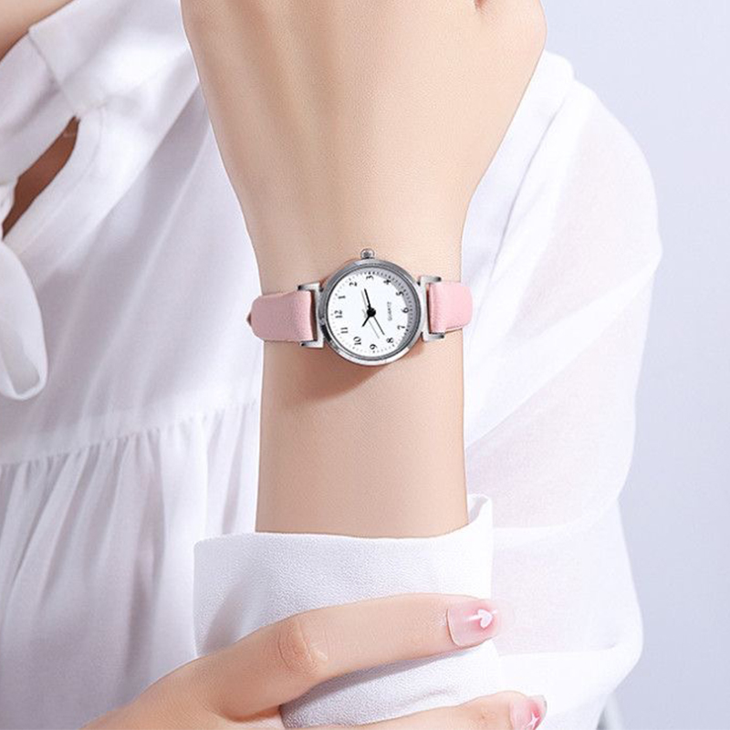 Moda pequena mostrador feminino relógio casual pulseira de couro senhoras relógios de pulso de quartzo