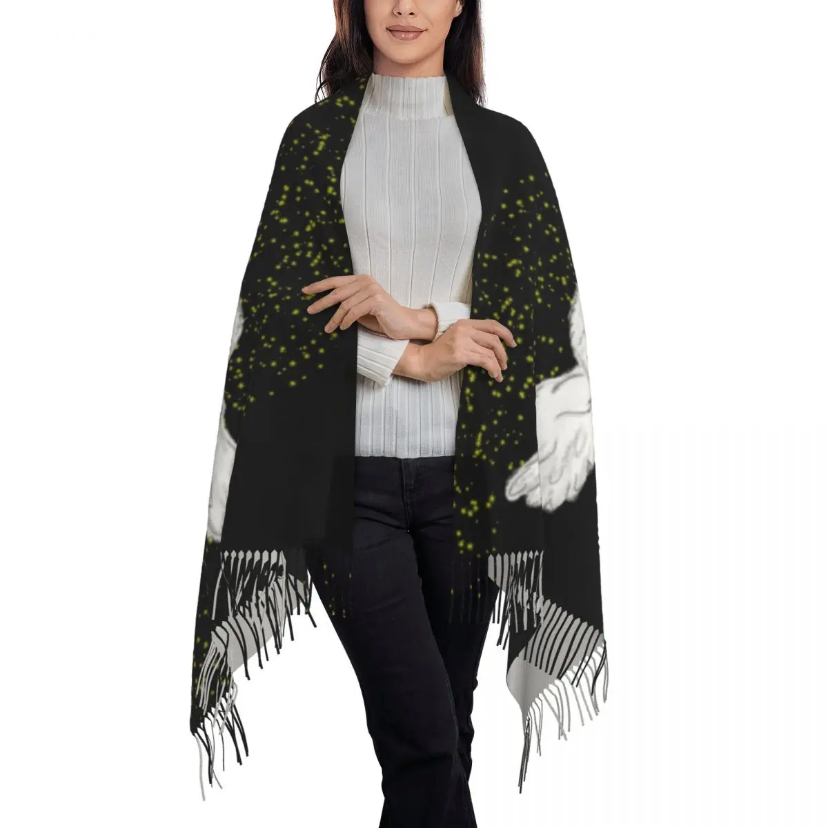 Luxus Eule Flug Tote Tasche Quaste Schal Frauen Winter Herbst Warme Schal Wrap Dame Hexe Magie Schals