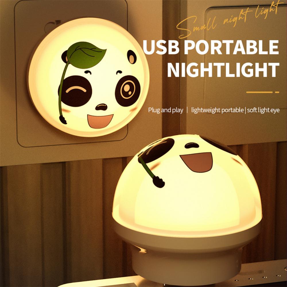USB Cắm Đèn Ngủ LED Hình Hoạt Hình Biểu Hiện Panda Mini Di Động Đèn Chiếu Sáng Ban Đêm Bảo Vệ Mắt Đọc Sách Đèn Cho Phòng Ngủ