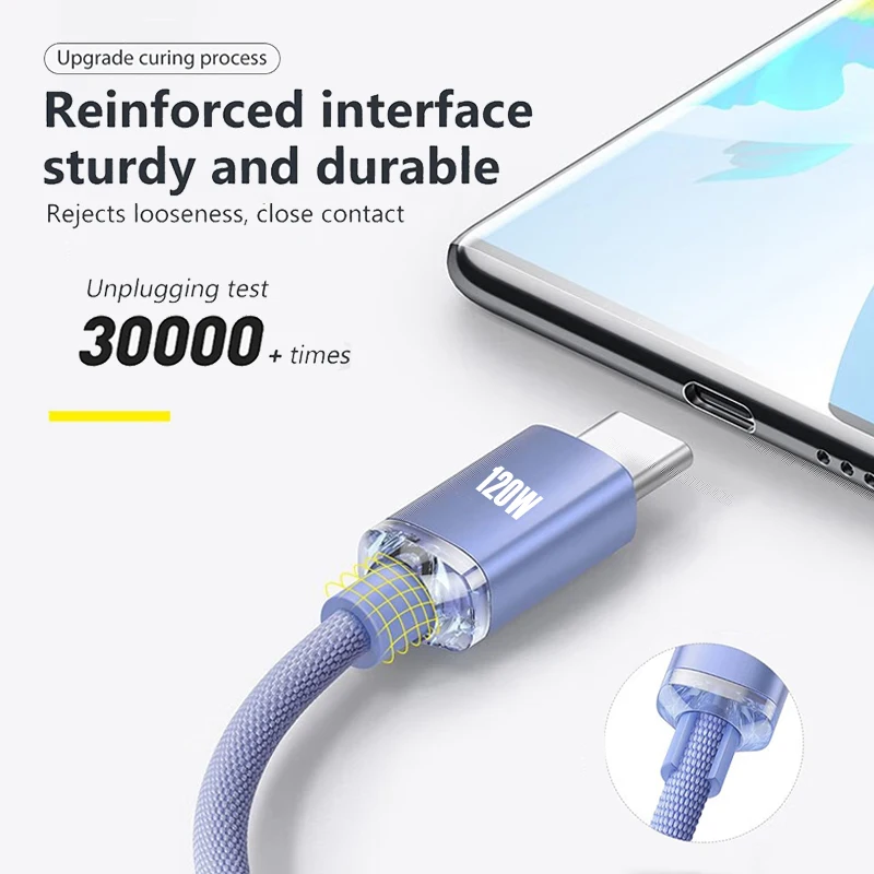 Cable USB tipo C a tipo C de 120W para iPhone 15 Pro Max, Samsung S24 S23 PD, Cable de datos de carga súper rápida para Xiaomi Redmi Huawei
