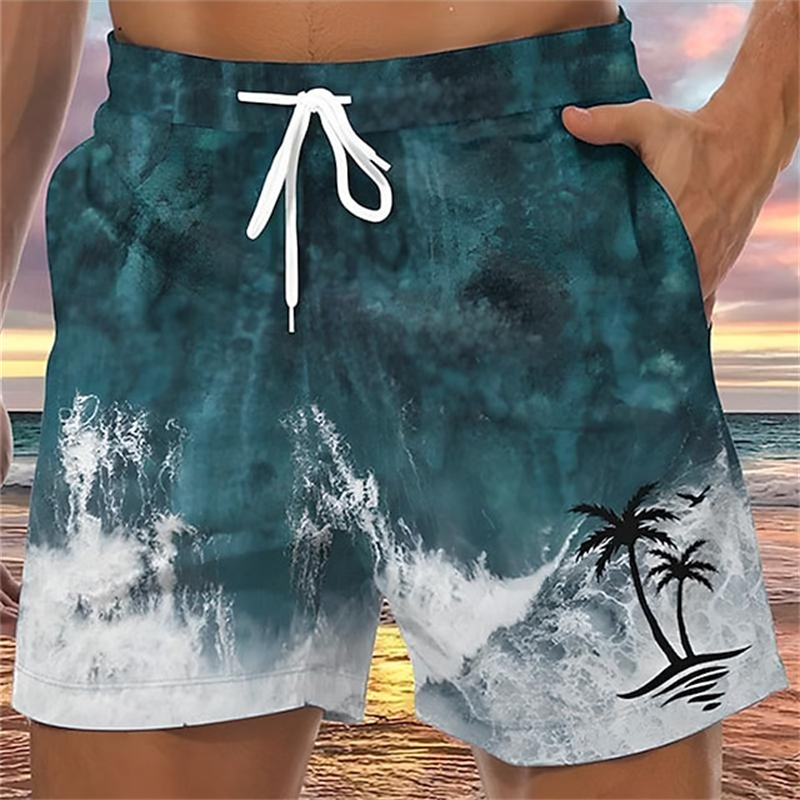 Moda coqueiro gráfico calças curtas verão casual férias 3d impresso board shorts solto secagem rápida respirável troncos de natação