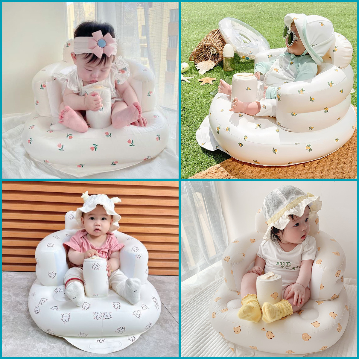 Infant Shining Baby Inflatable Sofa Children Puff Portable Bath Chairs PVC Multifunctional Seat Practice Sitting Bath Stool