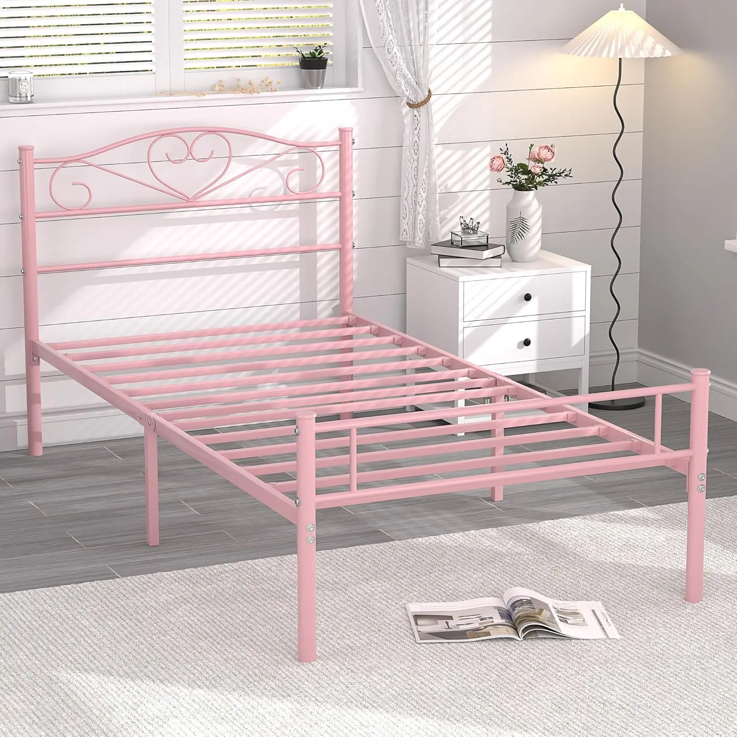 14 Inch Twin Size Metal Platform Bed Frame with Headboard and Footboard, Heavy Duty Mattress Foundation with Steel Slats