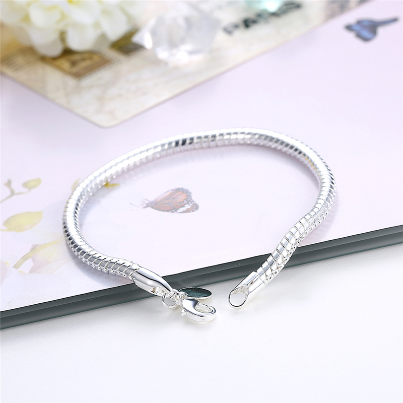 LiHong-pulsera de plata de ley 925 para mujer, cadena de serpiente de 3mm, base de 8 pulgadas, abalorio para boda, compromiso, joyería para fiesta