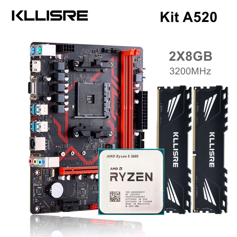 Kllisre A520 Motherboard-Kit AMD Ryzen R5 3600 CPU DDR4 16 GB 3200 MHz Desktop-Speicher