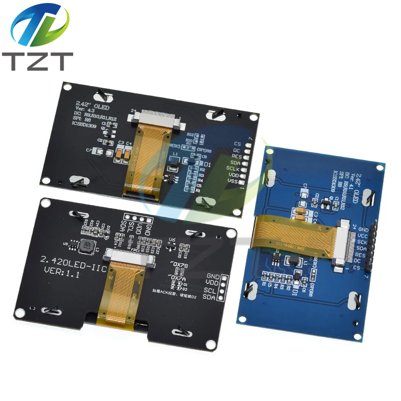 TZT 2,4 "2,42 pulgadas 128x64 módulo de pantalla LCD OLED SSD1309 12864 interfaz serie SPI/IIC I2C de 7 pines para Arduino UNO R3 C51