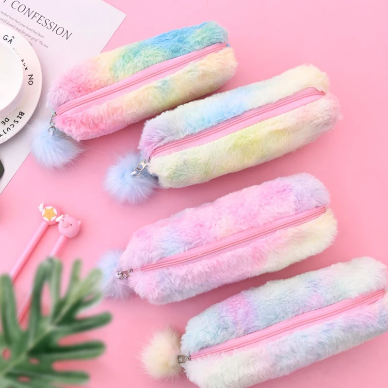 귀여운 플러시 연필 케이스 대용량 연필 가방 Kawaii 연필 주머니 소녀 어린이 귀여운 편지지 다시 학교 용품 선물