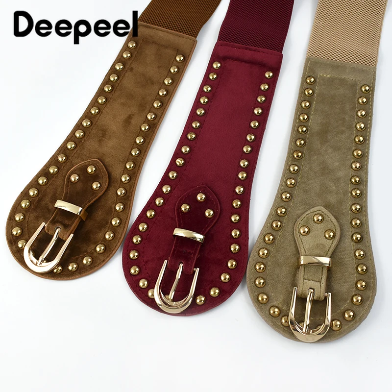 Cummerbunds élastiques en daim pour femme, ceinture large, corset de taille, rivet, mode décorative, luxe, accessoire environnemental, 60-80cm, 1 pièce