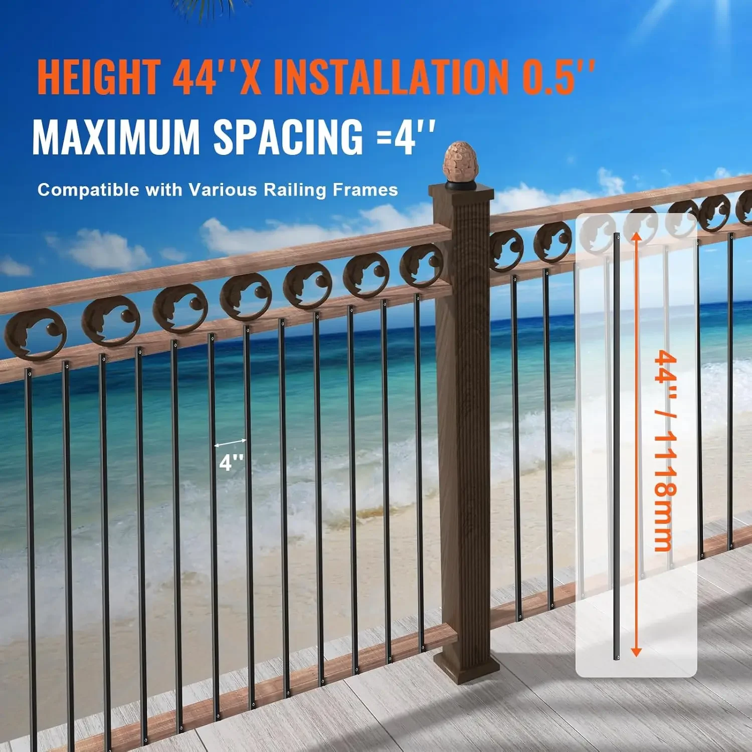Staircase Metal Balusters, 44'' x 0.5'' Square Aluminum Alloy Decorative Banister Spindles, 11 Pack Deck Baluster with Screws