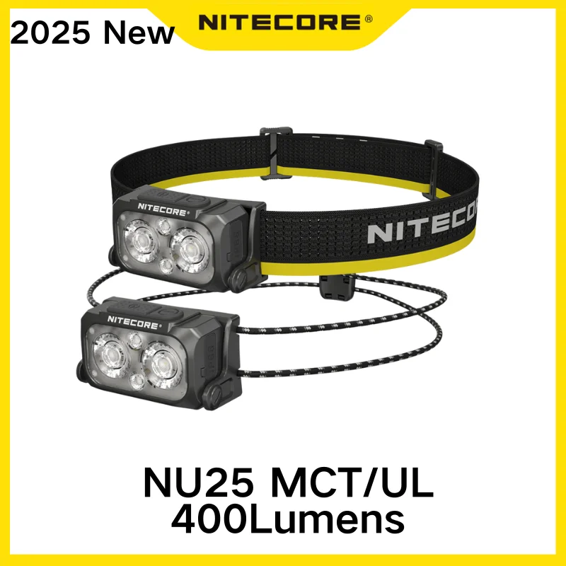 NITECORE NU25 MCT 400 lúmenes lanzamiento máximo de 132 metros USB-C faro recargable 3 fuentes de luz faro ligero impermeable