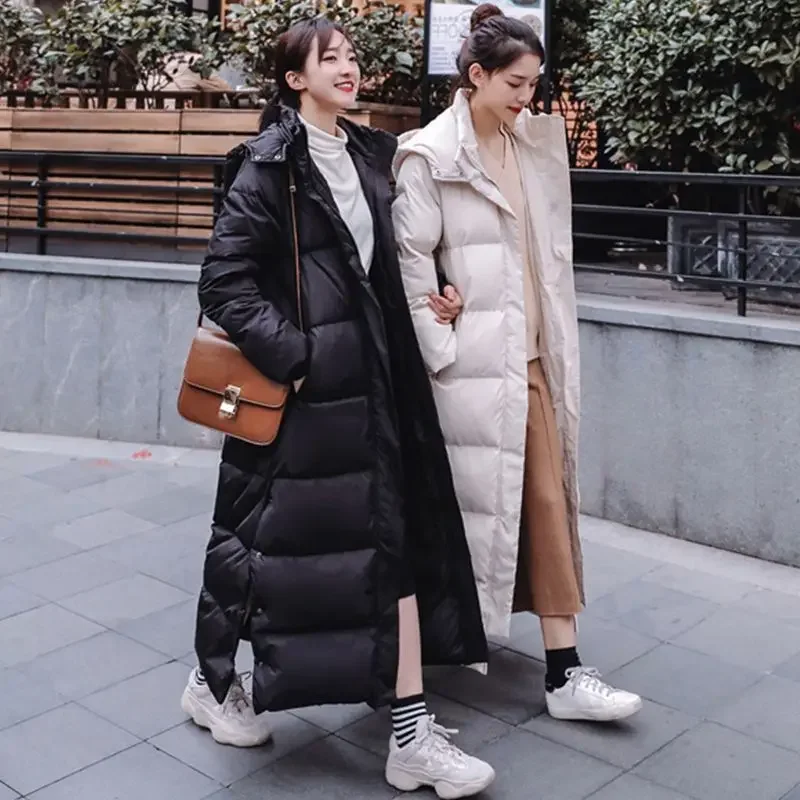 Chaqueta de plumón para mujer, abrigo largo de algodón, holgado y grueso, estilo coreano, para invierno, 2023