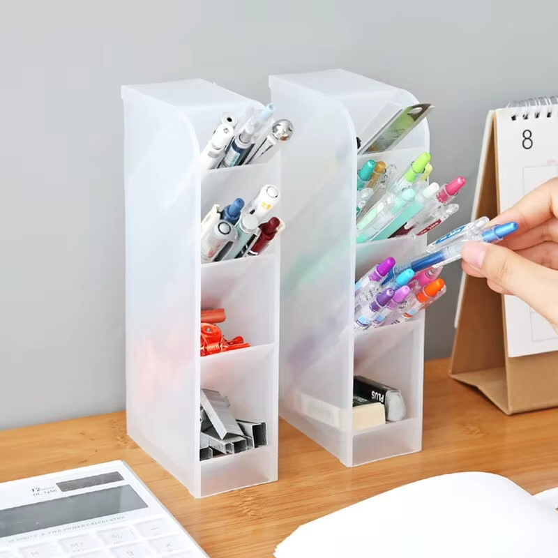 Caja de almacenamiento de lápices de papelería de escritorio, multifuncional, transparente, blanco/negro, gran capacidad, 1 ud.