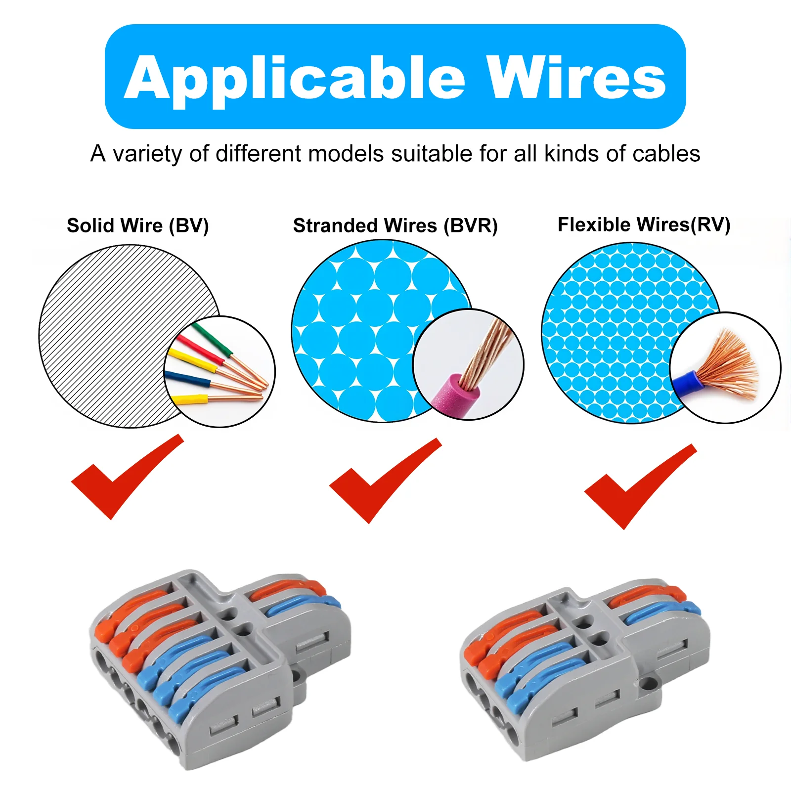 9pcs Compact Splicing Wire Connectors Assortment Pack Lever Connector Kit, Quick Wiring Connector for AWG 28-12