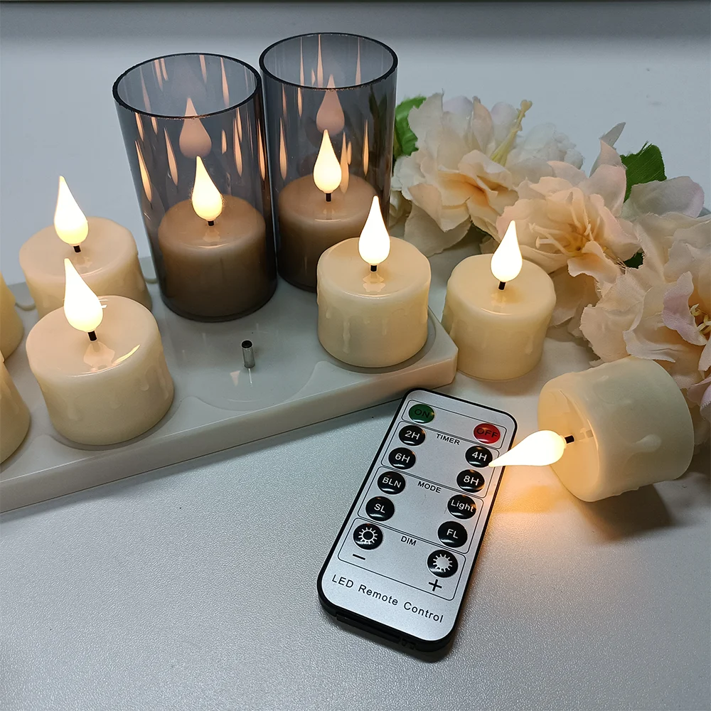 FPOO Rechargeable Candles Flameless Tea Light With Remote Control Timer LED Lighting Lamp For Home Decor Holiday Electron Candle