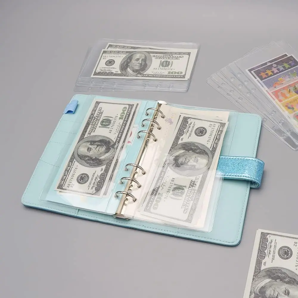 12pcs Binder กระเป๋า PVC ใส A5 A6 A7 MINI Binder กระเป๋าซิปด้านข้างเปิดงบ Budget Binder ซองหลวม Leaf ป้องกัน