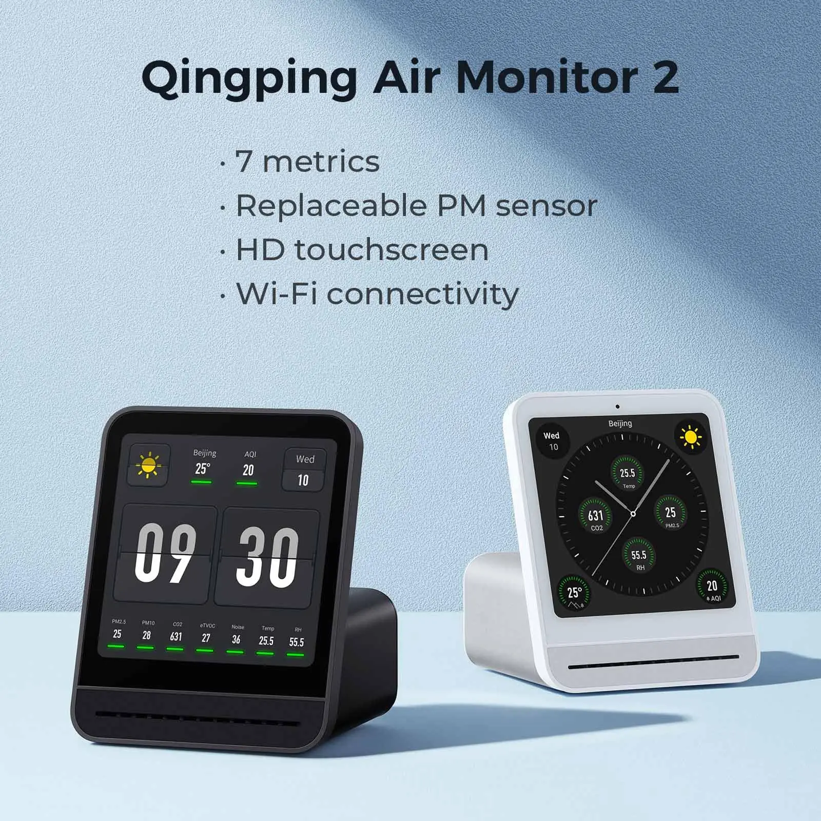 Qingping-Detector de aire 2 para hogar inteligente, Control de pantalla táctil, Sensor de temperatura y humedad, Monitor de calidad CO2 PM2.5, funciona con Mijia Ap