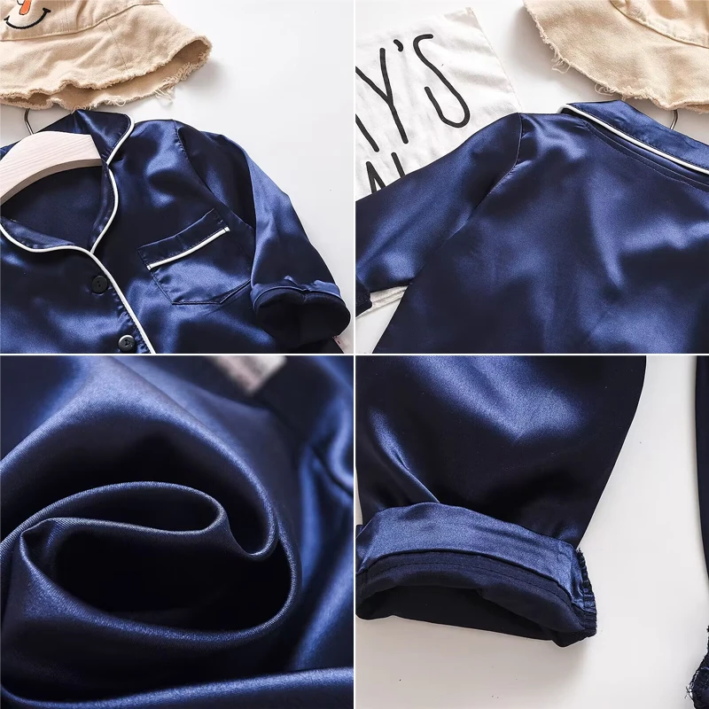 Versione coreana del pigiama per bambini set top a maniche lunghe in raso di seta + pantaloni set in tinta unita per bambina in due pezzi