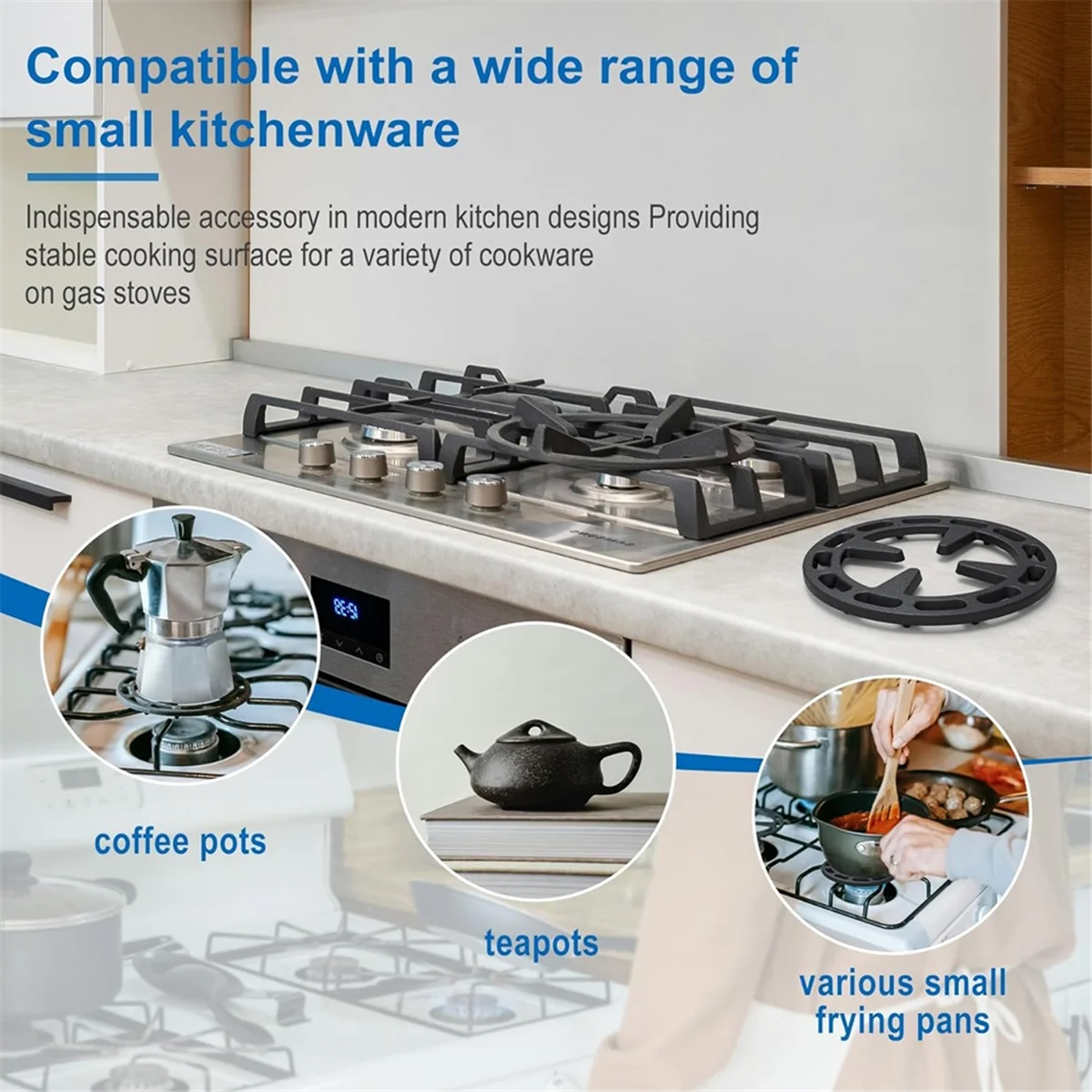 A72P 4.72inch Gas Rings Reducer Bottom Uniform Heating Iron for Smaller Cookware Like Pans Coffee Pots Teapot Omelet Pan
