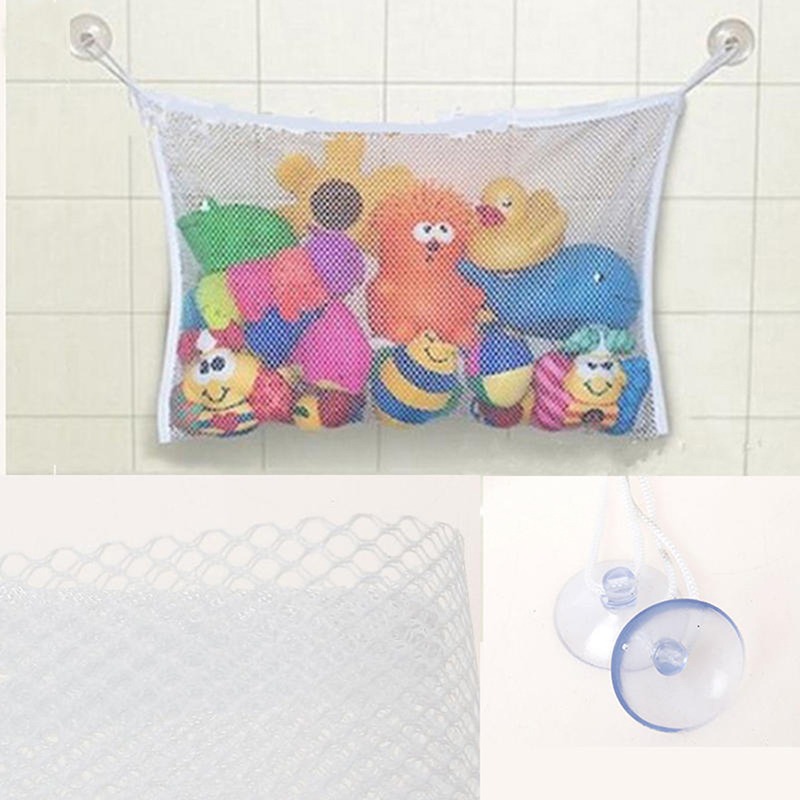 Saco de malha para banheiro de bebê, saco de brinquedos para banho infantil, cestas com ventosa