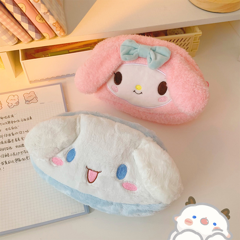 Sanrio Melody Cinnamoroll Modieus Nieuwste Roze Pluche Hoge Esthetische Hartvormige Etui Voor Meisjes Met Grote Capaciteit