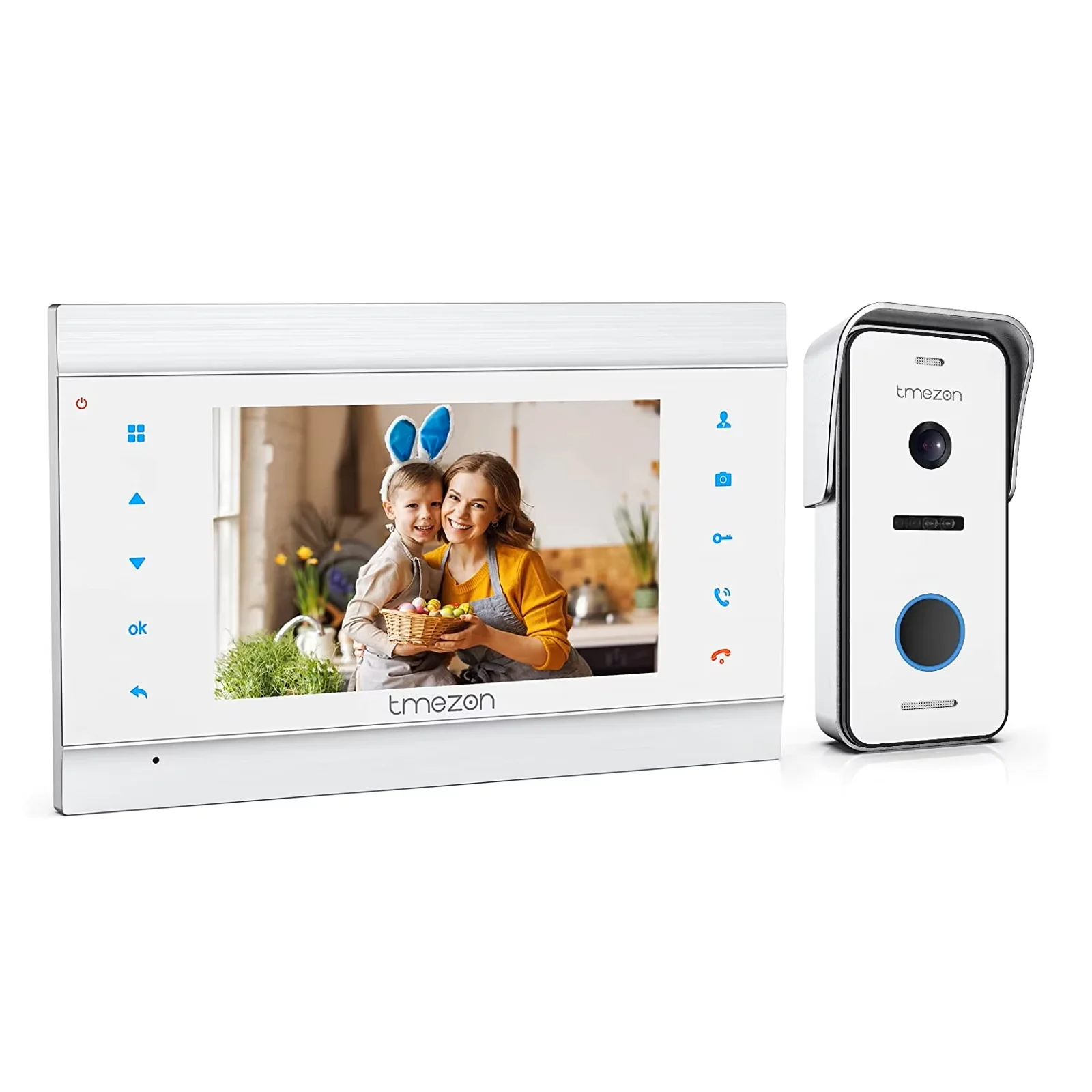 TMEZON 2-draads video deurtelefoon deurbel intercomsysteem, 7 inch monitor met bedrade bel, aanraakknop, snapshot/record