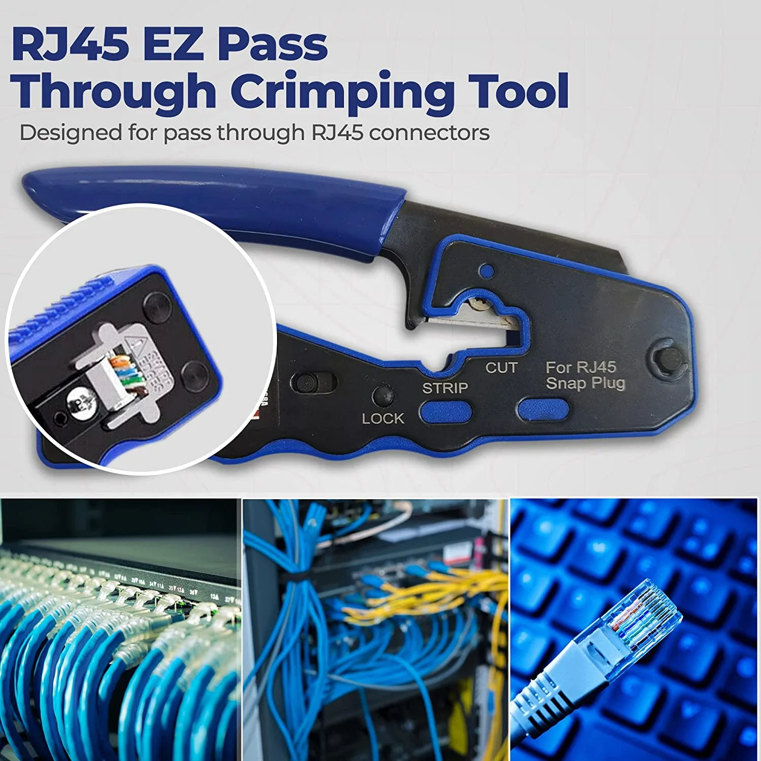 ZoeRax RJ45 Crimp Tool Pass Through Crimper Cutter voor Cat6a Cat6 Cat5 8P8C Modulaire Connector Ethernet Alles-in-een Draad Tool