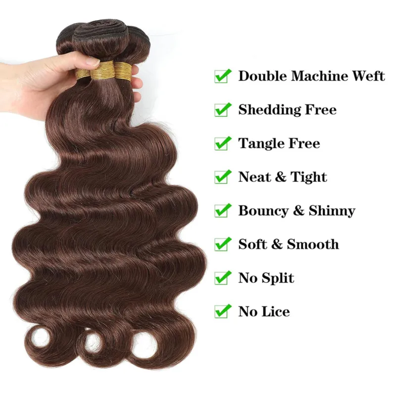 สีน้ําตาลการรวมกลุ่มผมมนุษย์ Body Wave ช็อกโกแลตสีน้ําตาลบราซิลผมมนุษย์สาน Extension สําหรับผู้หญิงสีดําสี # 4