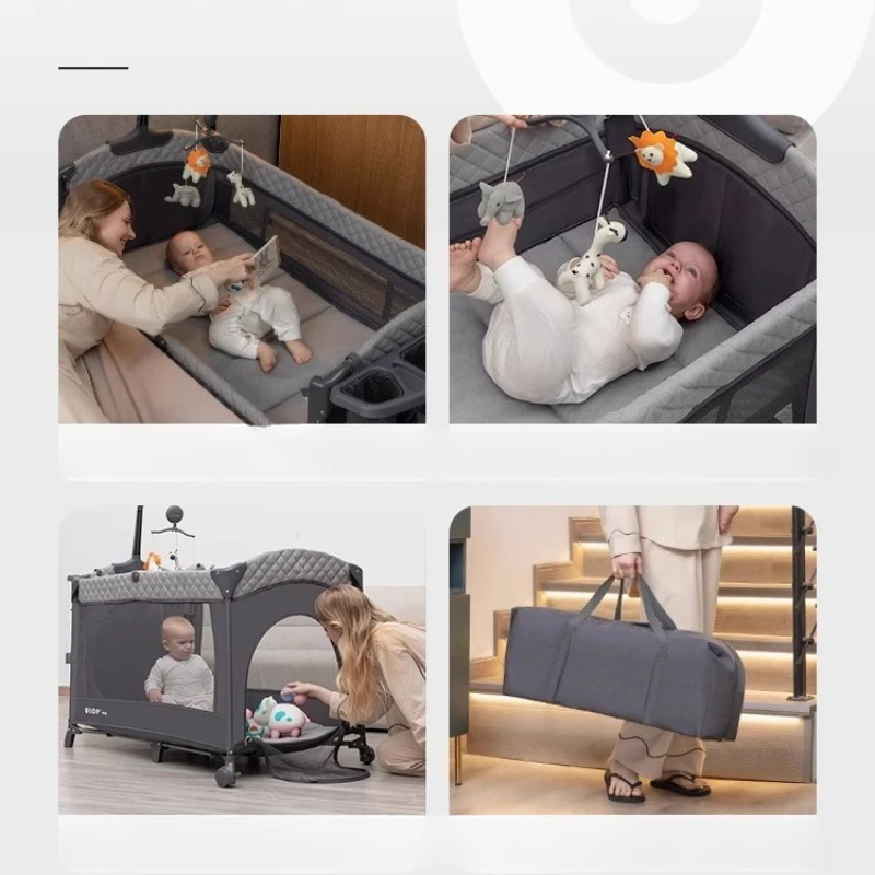 Light Luxury and Simple Baby Crib, Foldable and Spliced Large Bed, Mobile Baby Bed, Portable Newborn Baby Diaper Table