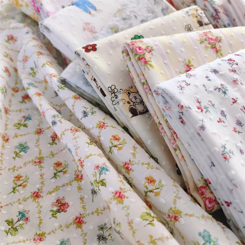 ผ้าฝ้ายดอกไม้เย็บปักถักร้อย Pastoral ดอกไม้ขนาดเล็กเสื้อผ้าผ้า Nightdress ฤดูร้อน Handmade เด็กตกแต่งสาวผ้า