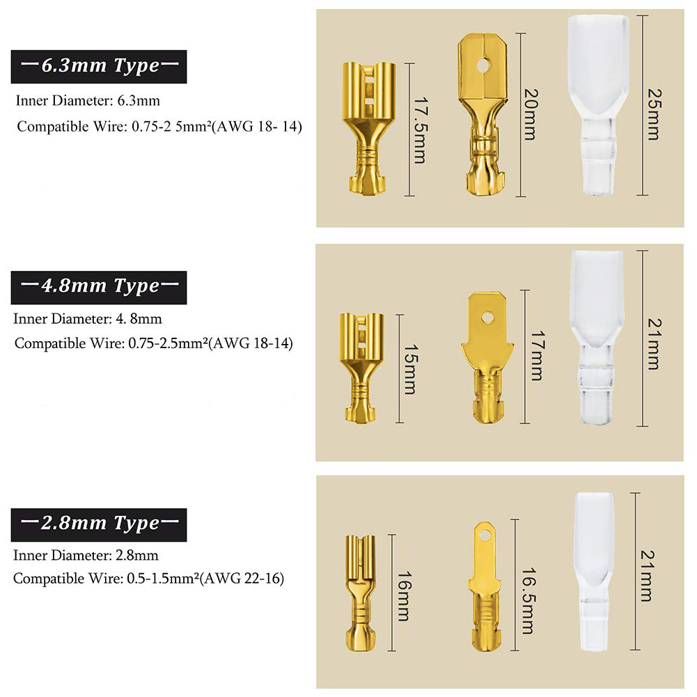 50Pcs 2.8mm 4.8mm 6.3mm Plug Spring Female Male Spade Cold Crimp Terminals Connector Car Speaker Electrical Wire connectors Set